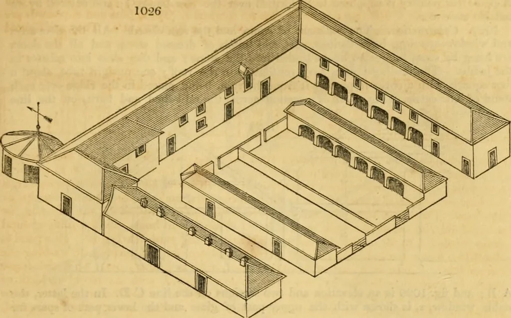 An illustration from An encyclopædia of cottage, farm, and villa architecture and furniture : containing numerous designs for dwellings from the cottage to the villa including farm houses, farmeries, and other agricultural buildings, several designs for country inns, public houses, and parochial schools, with the requisite fittings-up fixtures and furniture ; and appropriate offices, gardens and garden scenery ; each design accompanied by analytical and critical marks illustrative of the principles of archtiectural science and taste on whihc it is composed, 1836, leaf 536