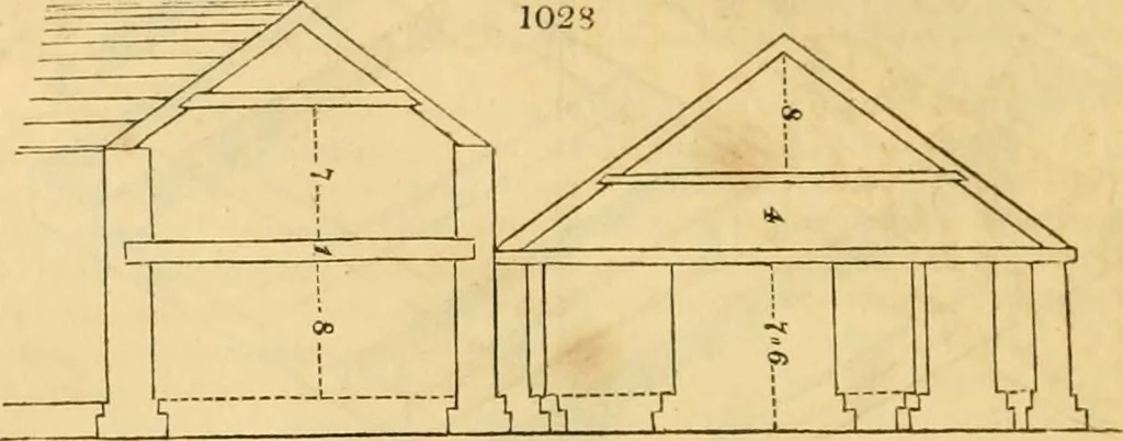 An illustration from An encyclopædia of cottage, farm, and villa architecture and furniture : containing numerous designs for dwellings from the cottage to the villa including farm houses, farmeries, and other agricultural buildings, several designs for country inns, public houses, and parochial schools, with the requisite fittings-up fixtures and furniture ; and appropriate offices, gardens and garden scenery ; each design accompanied by analytical and critical marks illustrative of the principles of archtiectural science and taste on whihc it is composed, 1836, leaf 537