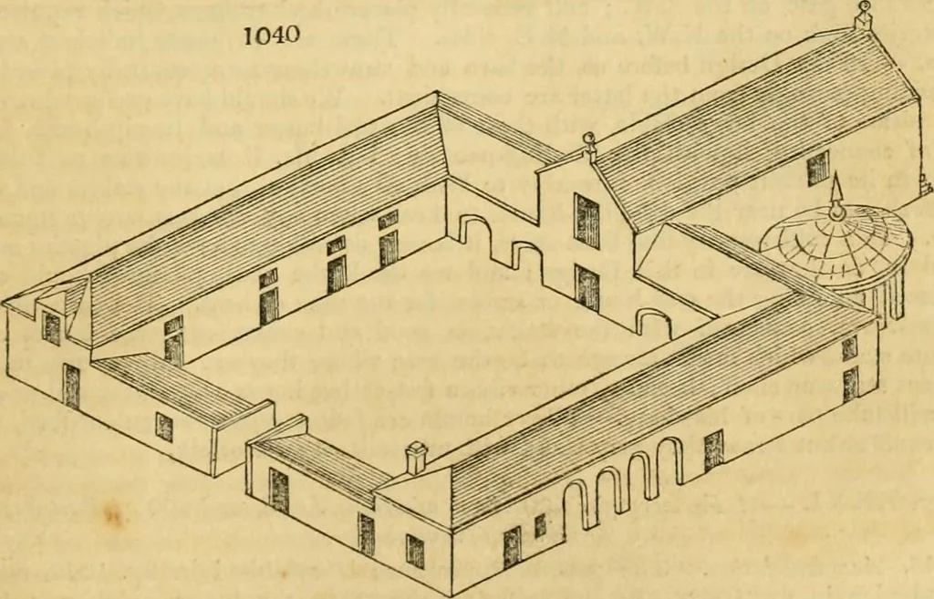 An illustration from An encyclopædia of cottage, farm, and villa architecture and furniture : containing numerous designs for dwellings from the cottage to the villa including farm houses, farmeries, and other agricultural buildings, several designs for country inns, public houses, and parochial schools, with the requisite fittings-up fixtures and furniture ; and appropriate offices, gardens and garden scenery ; each design accompanied by analytical and critical marks illustrative of the principles of archtiectural science and taste on whihc it is composed, 1836, leaf 542