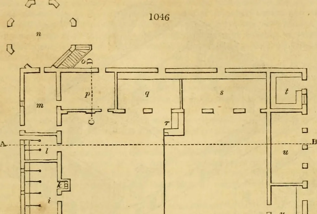 An illustration from An encyclopædia of cottage, farm, and villa architecture and furniture : containing numerous designs for dwellings from the cottage to the villa including farm houses, farmeries, and other agricultural buildings, several designs for country inns, public houses, and parochial schools, with the requisite fittings-up fixtures and furniture ; and appropriate offices, gardens and garden scenery ; each design accompanied by analytical and critical marks illustrative of the principles of archtiectural science and taste on whihc it is composed, 1836, leaf 546