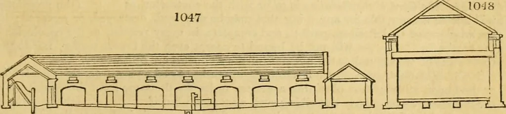An illustration from An encyclopædia of cottage, farm, and villa architecture and furniture : containing numerous designs for dwellings from the cottage to the villa including farm houses, farmeries, and other agricultural buildings, several designs for country inns, public houses, and parochial schools, with the requisite fittings-up fixtures and furniture ; and appropriate offices, gardens and garden scenery ; each design accompanied by analytical and critical marks illustrative of the principles of archtiectural science and taste on whihc it is composed, 1836, leaf 546