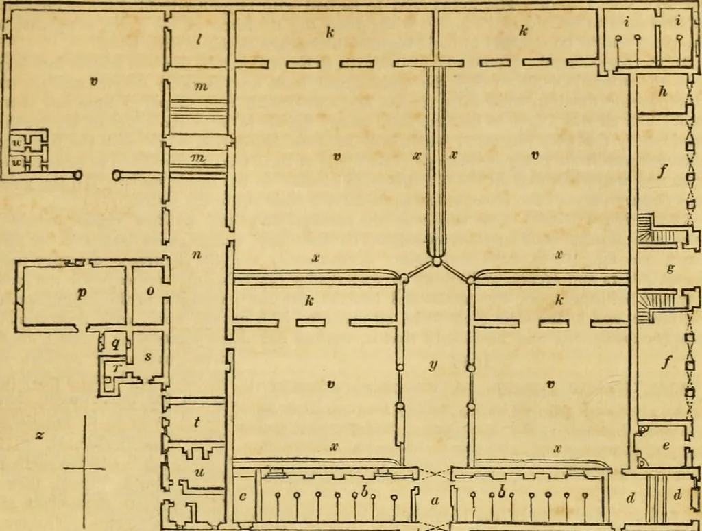 An illustration from An encyclopædia of cottage, farm, and villa architecture and furniture : containing numerous designs for dwellings from the cottage to the villa including farm houses, farmeries, and other agricultural buildings, several designs for country inns, public houses, and parochial schools, with the requisite fittings-up fixtures and furniture ; and appropriate offices, gardens and garden scenery ; each design accompanied by analytical and critical marks illustrative of the principles of archtiectural science and taste on whihc it is composed, 1836, leaf 552