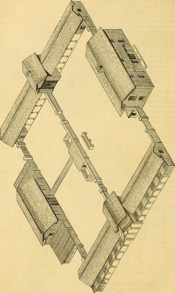 An illustration from An encyclopædia of cottage, farm, and villa architecture and furniture : containing numerous designs for dwellings from the cottage to the villa including farm houses, farmeries, and other agricultural buildings, several designs for country inns, public houses, and parochial schools, with the requisite fittings-up fixtures and furniture ; and appropriate offices, gardens and garden scenery ; each design accompanied by analytical and critical marks illustrative of the principles of archtiectural science and taste on whihc it is composed, 1836, leaf 559