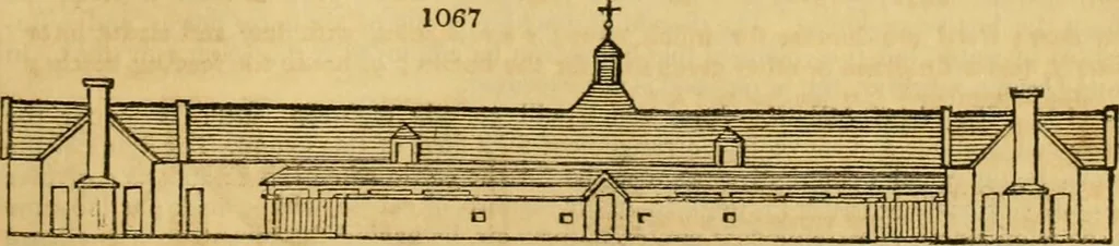 An illustration from An encyclopædia of cottage, farm, and villa architecture and furniture : containing numerous designs for dwellings from the cottage to the villa including farm houses, farmeries, and other agricultural buildings, several designs for country inns, public houses, and parochial schools, with the requisite fittings-up fixtures and furniture ; and appropriate offices, gardens and garden scenery ; each design accompanied by analytical and critical marks illustrative of the principles of archtiectural science and taste on whihc it is composed, 1836, leaf 562