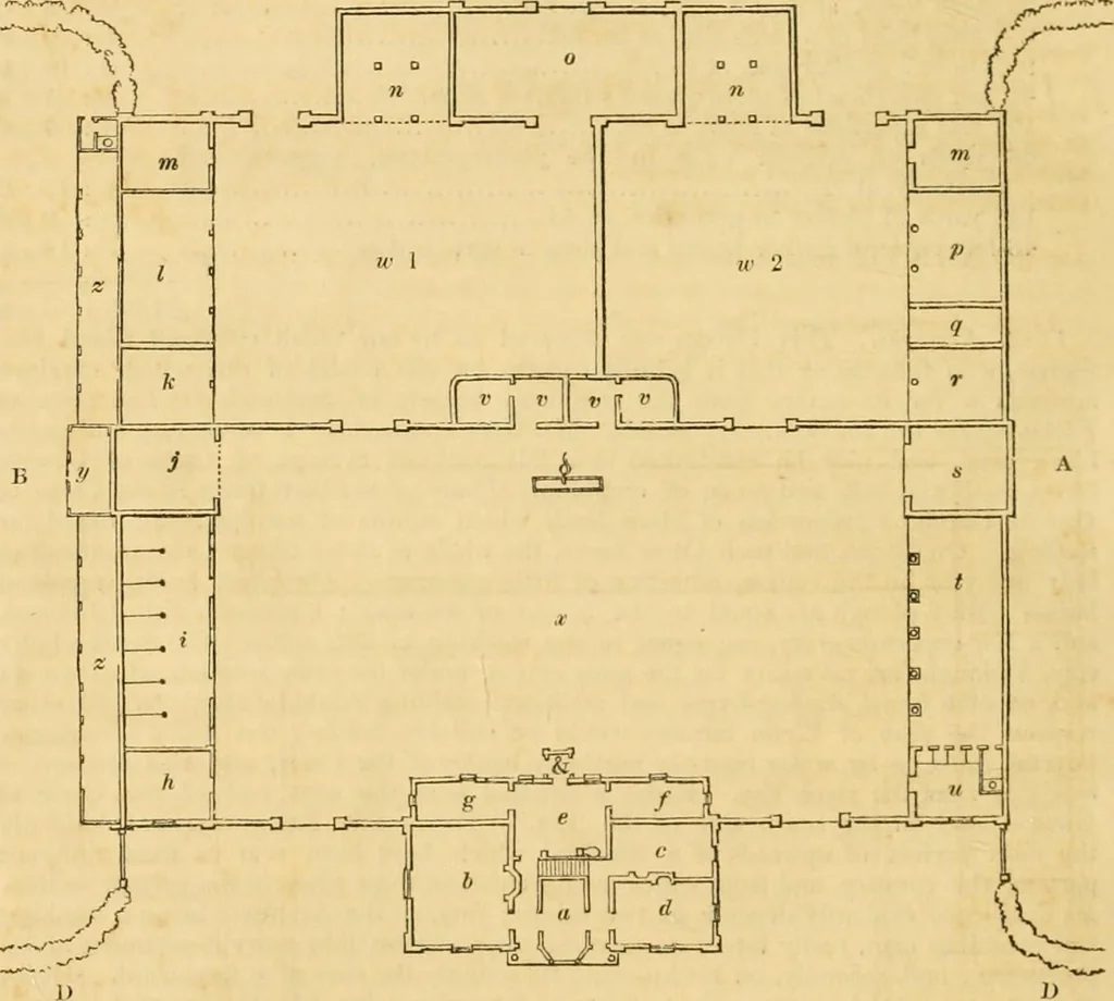 An illustration from An encyclopædia of cottage, farm, and villa architecture and furniture : containing numerous designs for dwellings from the cottage to the villa including farm houses, farmeries, and other agricultural buildings, several designs for country inns, public houses, and parochial schools, with the requisite fittings-up fixtures and furniture ; and appropriate offices, gardens and garden scenery ; each design accompanied by analytical and critical marks illustrative of the principles of archtiectural science and taste on whihc it is composed, 1836, leaf 567