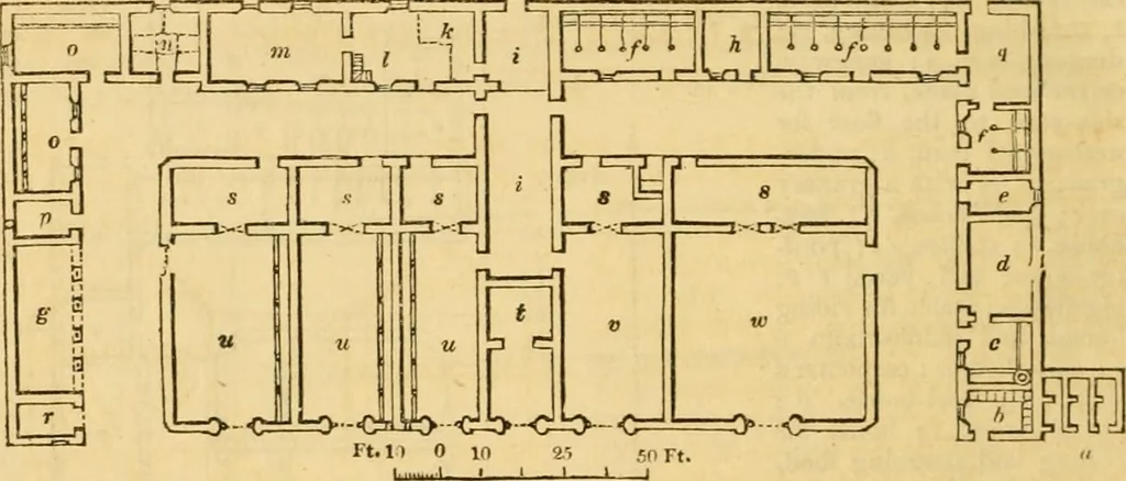 An illustration from An encyclopædia of cottage, farm, and villa architecture and furniture : containing numerous designs for dwellings from the cottage to the villa including farm houses, farmeries, and other agricultural buildings, several designs for country inns, public houses, and parochial schools, with the requisite fittings-up fixtures and furniture ; and appropriate offices, gardens and garden scenery ; each design accompanied by analytical and critical marks illustrative of the principles of archtiectural science and taste on whihc it is composed, 1836, leaf 575