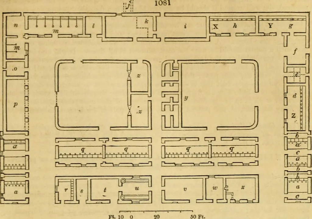 An illustration from An encyclopædia of cottage, farm, and villa architecture and furniture : containing numerous designs for dwellings from the cottage to the villa including farm houses, farmeries, and other agricultural buildings, several designs for country inns, public houses, and parochial schools, with the requisite fittings-up fixtures and furniture ; and appropriate offices, gardens and garden scenery ; each design accompanied by analytical and critical marks illustrative of the principles of archtiectural science and taste on whihc it is composed, 1836, leaf 576