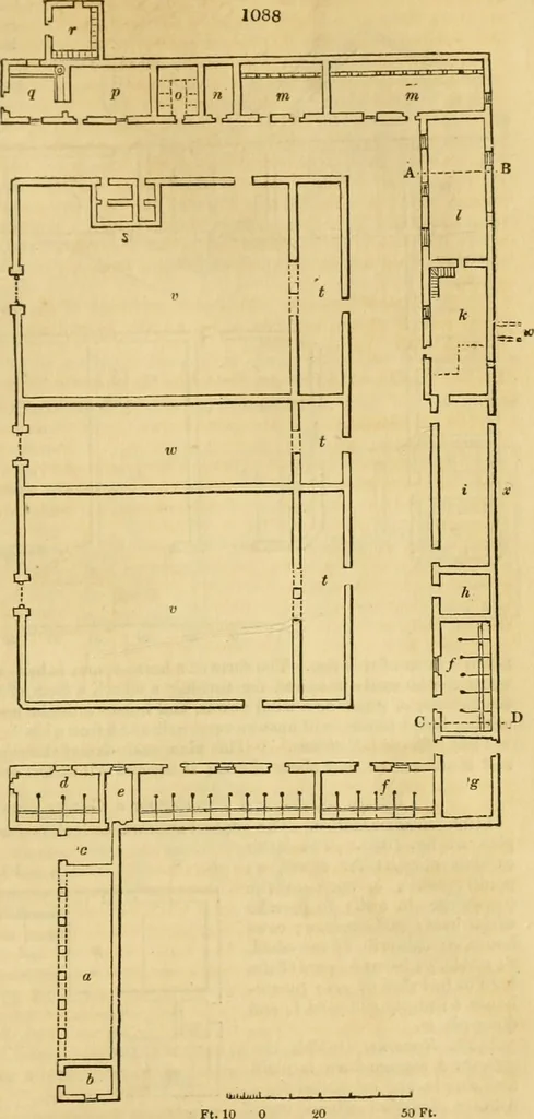 An illustration from An encyclopædia of cottage, farm, and villa architecture and furniture : containing numerous designs for dwellings from the cottage to the villa including farm houses, farmeries, and other agricultural buildings, several designs for country inns, public houses, and parochial schools, with the requisite fittings-up fixtures and furniture ; and appropriate offices, gardens and garden scenery ; each design accompanied by analytical and critical marks illustrative of the principles of archtiectural science and taste on whihc it is composed, 1836, leaf 578