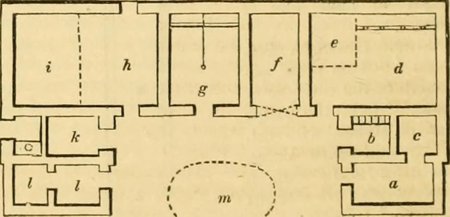 An illustration from An encyclopædia of cottage, farm, and villa architecture and furniture : containing numerous designs for dwellings from the cottage to the villa including farm houses, farmeries, and other agricultural buildings, several designs for country inns, public houses, and parochial schools, with the requisite fittings-up fixtures and furniture ; and appropriate offices, gardens and garden scenery ; each design accompanied by analytical and critical marks illustrative of the principles of archtiectural science and taste on whihc it is composed, 1836, leaf 579
