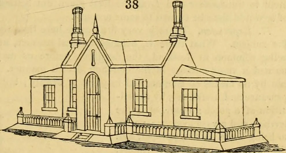 An illustration from An encyclopædia of cottage, farm, and villa architecture and furniture : containing numerous designs for dwellings from the cottage to the villa including farm houses, farmeries, and other agricultural buildings, several designs for country inns, public houses, and parochial schools, with the requisite fittings-up fixtures and furniture ; and appropriate offices, gardens and garden scenery ; each design accompanied by analytical and critical marks illustrative of the principles of archtiectural science and taste on whihc it is composed, 1836, leaf 58