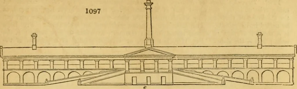 An illustration from An encyclopædia of cottage, farm, and villa architecture and furniture : containing numerous designs for dwellings from the cottage to the villa including farm houses, farmeries, and other agricultural buildings, several designs for country inns, public houses, and parochial schools, with the requisite fittings-up fixtures and furniture ; and appropriate offices, gardens and garden scenery ; each design accompanied by analytical and critical marks illustrative of the principles of archtiectural science and taste on whihc it is composed, 1836, leaf 586