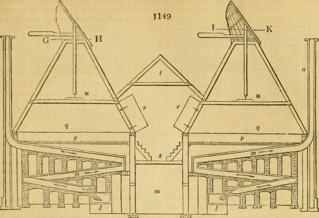 An illustration from An encyclopædia of cottage, farm, and villa architecture and furniture : containing numerous designs for dwellings from the cottage to the villa including farm houses, farmeries, and other agricultural buildings, several designs for country inns, public houses, and parochial schools, with the requisite fittings-up fixtures and furniture ; and appropriate offices, gardens and garden scenery ; each design accompanied by analytical and critical marks illustrative of the principles of archtiectural science and taste on whihc it is composed, 1836, leaf 620