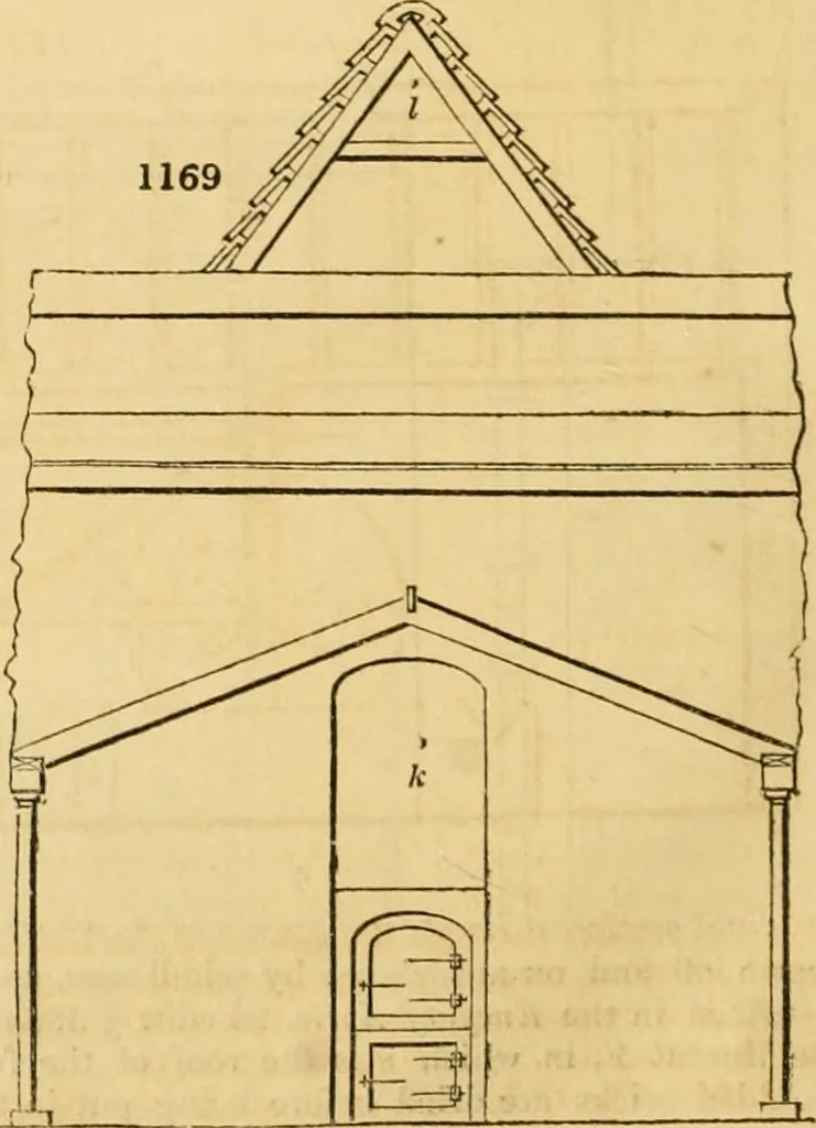 An illustration from An encyclopædia of cottage, farm, and villa architecture and furniture : containing numerous designs for dwellings from the cottage to the villa including farm houses, farmeries, and other agricultural buildings, several designs for country inns, public houses, and parochial schools, with the requisite fittings-up fixtures and furniture ; and appropriate offices, gardens and garden scenery ; each design accompanied by analytical and critical marks illustrative of the principles of archtiectural science and taste on whihc it is composed, 1836, leaf 631