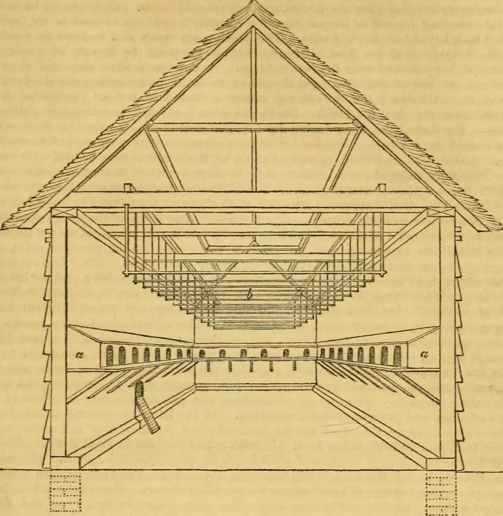 An illustration from An encyclopædia of cottage, farm, and villa architecture and furniture : containing numerous designs for dwellings from the cottage to the villa including farm houses, farmeries, and other agricultural buildings, several designs for country inns, public houses, and parochial schools, with the requisite fittings-up fixtures and furniture ; and appropriate offices, gardens and garden scenery ; each design accompanied by analytical and critical marks illustrative of the principles of archtiectural science and taste on whihc it is composed, 1836, leaf 646