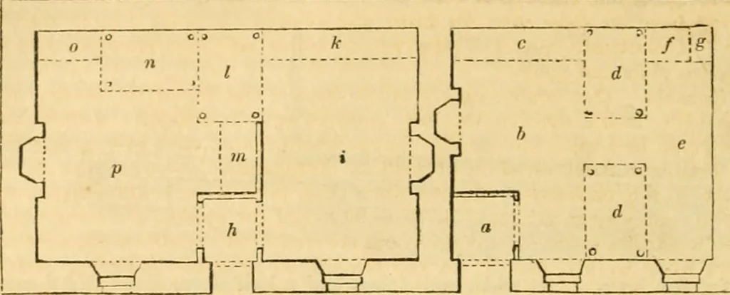 An illustration from An encyclopædia of cottage, farm, and villa architecture and furniture : containing numerous designs for dwellings from the cottage to the villa including farm houses, farmeries, and other agricultural buildings, several designs for country inns, public houses, and parochial schools, with the requisite fittings-up fixtures and furniture ; and appropriate offices, gardens and garden scenery ; each design accompanied by analytical and critical marks illustrative of the principles of archtiectural science and taste on whihc it is composed, 1836, leaf 653