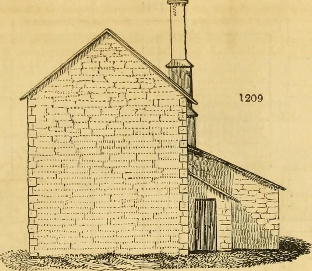 An illustration from An encyclopædia of cottage, farm, and villa architecture and furniture : containing numerous designs for dwellings from the cottage to the villa including farm houses, farmeries, and other agricultural buildings, several designs for country inns, public houses, and parochial schools, with the requisite fittings-up fixtures and furniture ; and appropriate offices, gardens and garden scenery ; each design accompanied by analytical and critical marks illustrative of the principles of archtiectural science and taste on whihc it is composed, 1836, leaf 658
