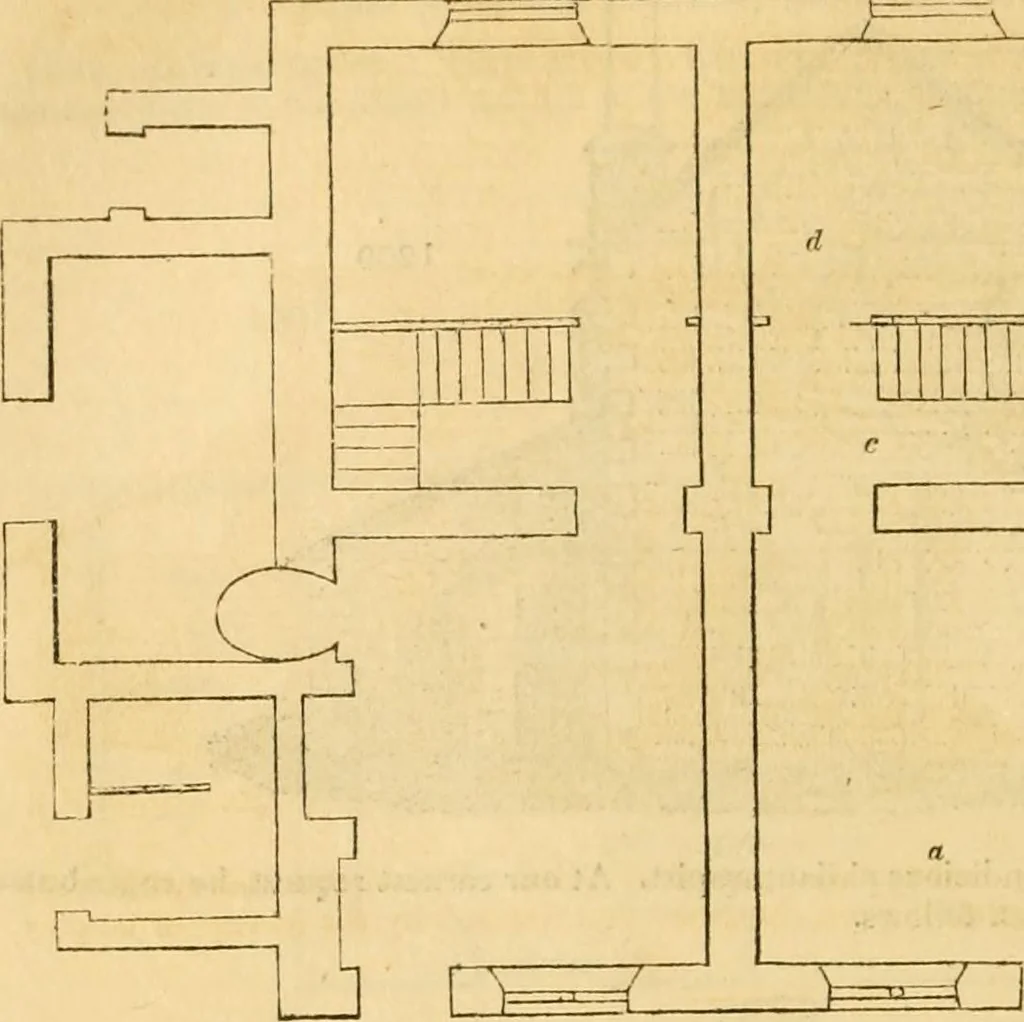 An illustration from An encyclopædia of cottage, farm, and villa architecture and furniture : containing numerous designs for dwellings from the cottage to the villa including farm houses, farmeries, and other agricultural buildings, several designs for country inns, public houses, and parochial schools, with the requisite fittings-up fixtures and furniture ; and appropriate offices, gardens and garden scenery ; each design accompanied by analytical and critical marks illustrative of the principles of archtiectural science and taste on whihc it is composed, 1836, leaf 659