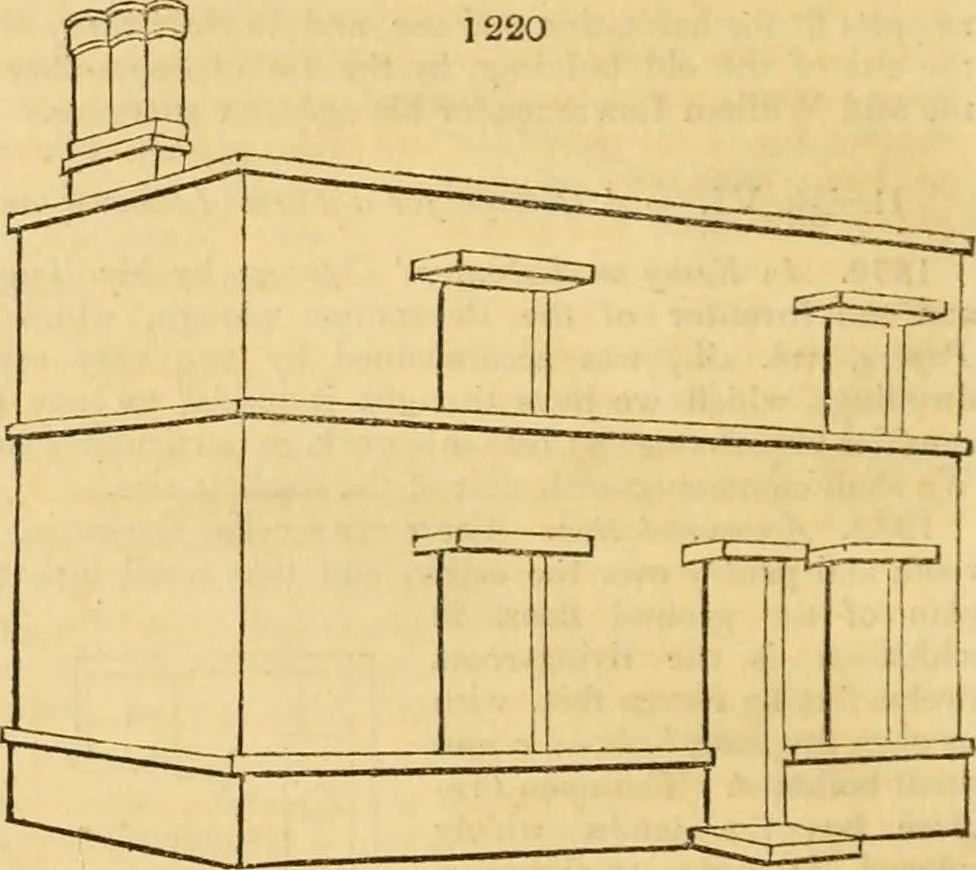 An illustration from An encyclopædia of cottage, farm, and villa architecture and furniture : containing numerous designs for dwellings from the cottage to the villa including farm houses, farmeries, and other agricultural buildings, several designs for country inns, public houses, and parochial schools, with the requisite fittings-up fixtures and furniture ; and appropriate offices, gardens and garden scenery ; each design accompanied by analytical and critical marks illustrative of the principles of archtiectural science and taste on whihc it is composed, 1836, leaf 663