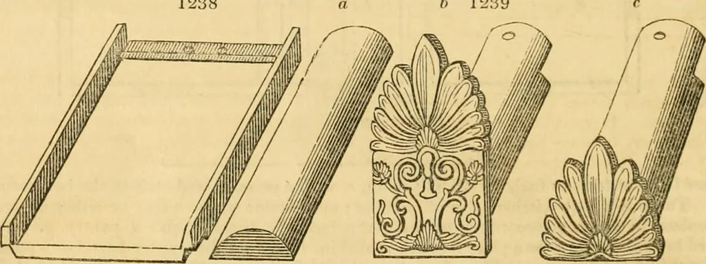 An illustration from An encyclopædia of cottage, farm, and villa architecture and furniture : containing numerous designs for dwellings from the cottage to the villa including farm houses, farmeries, and other agricultural buildings, several designs for country inns, public houses, and parochial schools, with the requisite fittings-up fixtures and furniture ; and appropriate offices, gardens and garden scenery ; each design accompanied by analytical and critical marks illustrative of the principles of archtiectural science and taste on whihc it is composed, 1836, leaf 671