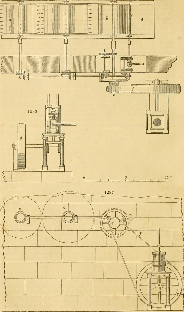 An illustration from An encyclopædia of cottage, farm, and villa architecture and furniture : containing numerous designs for dwellings from the cottage to the villa including farm houses, farmeries, and other agricultural buildings, several designs for country inns, public houses, and parochial schools, with the requisite fittings-up fixtures and furniture ; and appropriate offices, gardens and garden scenery ; each design accompanied by analytical and critical marks illustrative of the principles of archtiectural science and taste on whihc it is composed, 1836, leaf 691