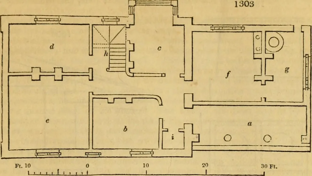 An illustration from An encyclopædia of cottage, farm, and villa architecture and furniture : containing numerous designs for dwellings from the cottage to the villa including farm houses, farmeries, and other agricultural buildings, several designs for country inns, public houses, and parochial schools, with the requisite fittings-up fixtures and furniture ; and appropriate offices, gardens and garden scenery ; each design accompanied by analytical and critical marks illustrative of the principles of archtiectural science and taste on whihc it is composed, 1836, leaf 706