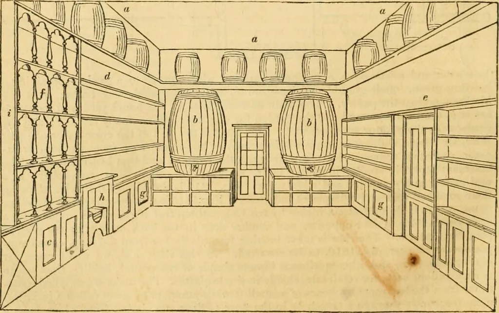 An illustration from An encyclopædia of cottage, farm, and villa architecture and furniture : containing numerous designs for dwellings from the cottage to the villa including farm houses, farmeries, and other agricultural buildings, several designs for country inns, public houses, and parochial schools, with the requisite fittings-up fixtures and furniture ; and appropriate offices, gardens and garden scenery ; each design accompanied by analytical and critical marks illustrative of the principles of archtiectural science and taste on whihc it is composed, 1836, leaf 711
