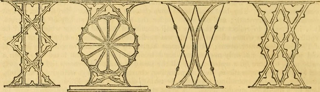 An illustration from An encyclopædia of cottage, farm, and villa architecture and furniture : containing numerous designs for dwellings from the cottage to the villa including farm houses, farmeries, and other agricultural buildings, several designs for country inns, public houses, and parochial schools, with the requisite fittings-up fixtures and furniture ; and appropriate offices, gardens and garden scenery ; each design accompanied by analytical and critical marks illustrative of the principles of archtiectural science and taste on whihc it is composed, 1836, leaf 727