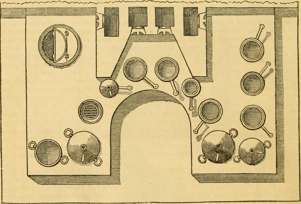 An illustration from An encyclopædia of cottage, farm, and villa architecture and furniture : containing numerous designs for dwellings from the cottage to the villa including farm houses, farmeries, and other agricultural buildings, several designs for country inns, public houses, and parochial schools, with the requisite fittings-up fixtures and furniture ; and appropriate offices, gardens and garden scenery ; each design accompanied by analytical and critical marks illustrative of the principles of archtiectural science and taste on whihc it is composed, 1836, leaf 737