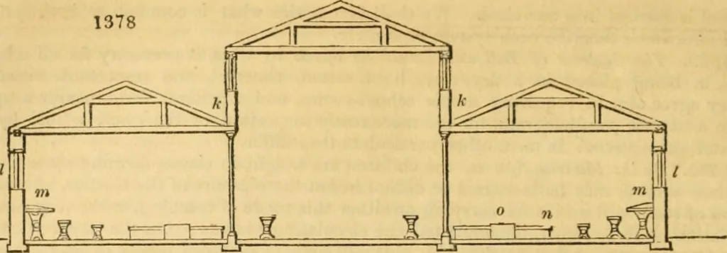 An illustration from An encyclopædia of cottage, farm, and villa architecture and furniture : containing numerous designs for dwellings from the cottage to the villa including farm houses, farmeries, and other agricultural buildings, several designs for country inns, public houses, and parochial schools, with the requisite fittings-up fixtures and furniture ; and appropriate offices, gardens and garden scenery ; each design accompanied by analytical and critical marks illustrative of the principles of archtiectural science and taste on whihc it is composed, 1836, leaf 755