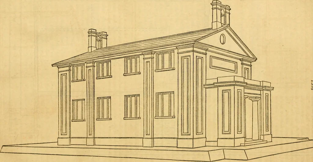 An illustration from An encyclopædia of cottage, farm, and villa architecture and furniture : containing numerous designs for dwellings from the cottage to the villa including farm houses, farmeries, and other agricultural buildings, several designs for country inns, public houses, and parochial schools, with the requisite fittings-up fixtures and furniture ; and appropriate offices, gardens and garden scenery ; each design accompanied by analytical and critical marks illustrative of the principles of archtiectural science and taste on whihc it is composed, 1836, leaf 765