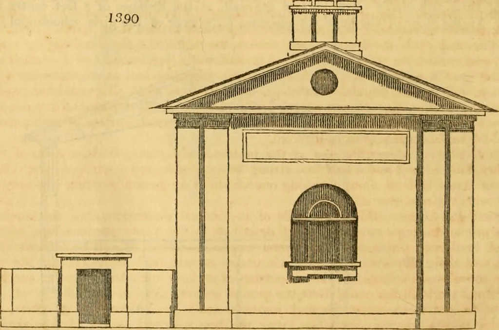An illustration from An encyclopædia of cottage, farm, and villa architecture and furniture : containing numerous designs for dwellings from the cottage to the villa including farm houses, farmeries, and other agricultural buildings, several designs for country inns, public houses, and parochial schools, with the requisite fittings-up fixtures and furniture ; and appropriate offices, gardens and garden scenery ; each design accompanied by analytical and critical marks illustrative of the principles of archtiectural science and taste on whihc it is composed, 1836, leaf 767