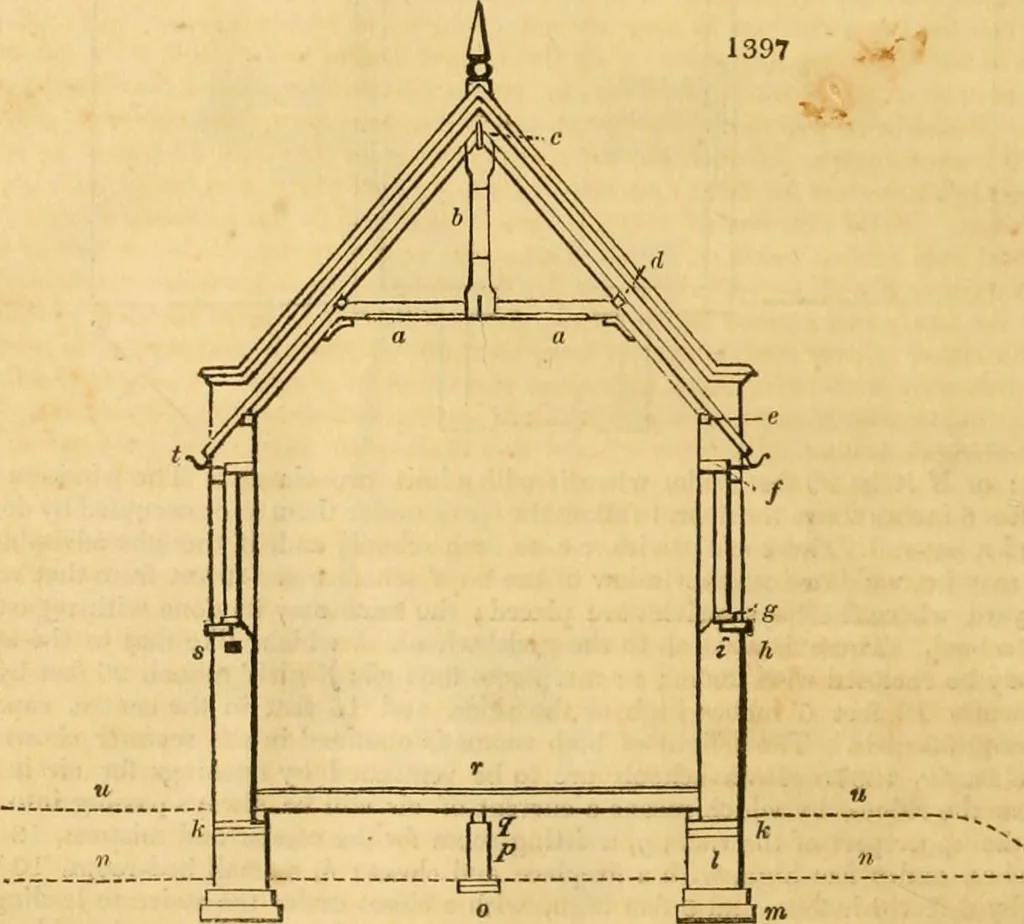 An illustration from An encyclopædia of cottage, farm, and villa architecture and furniture : containing numerous designs for dwellings from the cottage to the villa including farm houses, farmeries, and other agricultural buildings, several designs for country inns, public houses, and parochial schools, with the requisite fittings-up fixtures and furniture ; and appropriate offices, gardens and garden scenery ; each design accompanied by analytical and critical marks illustrative of the principles of archtiectural science and taste on whihc it is composed, 1836, leaf 777