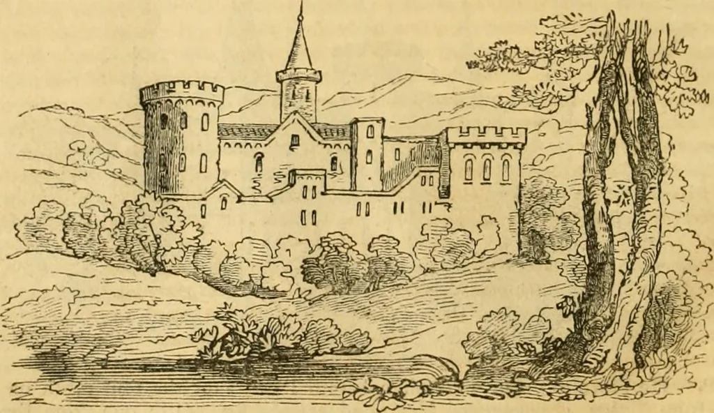 An illustration from An encyclopædia of cottage, farm, and villa architecture and furniture : containing numerous designs for dwellings from the cottage to the villa including farm houses, farmeries, and other agricultural buildings, several designs for country inns, public houses, and parochial schools, with the requisite fittings-up fixtures and furniture ; and appropriate offices, gardens and garden scenery ; each design accompanied by analytical and critical marks illustrative of the principles of archtiectural science and taste on whihc it is composed, 1836, leaf 799