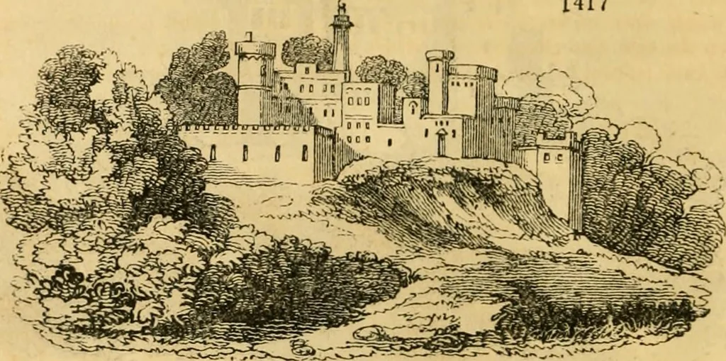An illustration from An encyclopædia of cottage, farm, and villa architecture and furniture : containing numerous designs for dwellings from the cottage to the villa including farm houses, farmeries, and other agricultural buildings, several designs for country inns, public houses, and parochial schools, with the requisite fittings-up fixtures and furniture ; and appropriate offices, gardens and garden scenery ; each design accompanied by analytical and critical marks illustrative of the principles of archtiectural science and taste on whihc it is composed, 1836, leaf 801