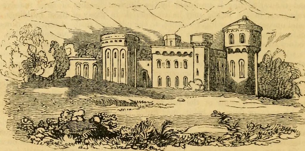 An illustration from An encyclopædia of cottage, farm, and villa architecture and furniture : containing numerous designs for dwellings from the cottage to the villa including farm houses, farmeries, and other agricultural buildings, several designs for country inns, public houses, and parochial schools, with the requisite fittings-up fixtures and furniture ; and appropriate offices, gardens and garden scenery ; each design accompanied by analytical and critical marks illustrative of the principles of archtiectural science and taste on whihc it is composed, 1836, leaf 801