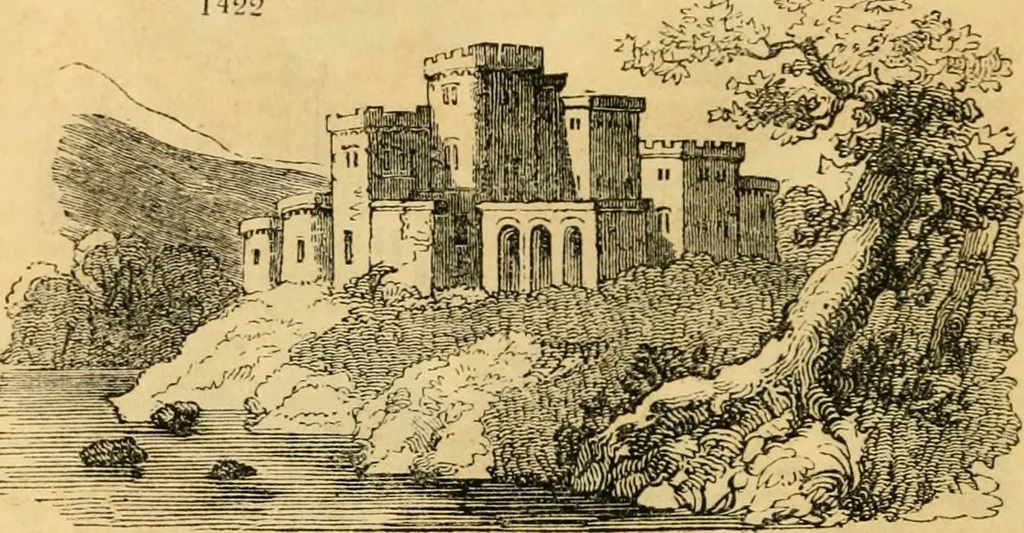 An illustration from An encyclopædia of cottage, farm, and villa architecture and furniture : containing numerous designs for dwellings from the cottage to the villa including farm houses, farmeries, and other agricultural buildings, several designs for country inns, public houses, and parochial schools, with the requisite fittings-up fixtures and furniture ; and appropriate offices, gardens and garden scenery ; each design accompanied by analytical and critical marks illustrative of the principles of archtiectural science and taste on whihc it is composed, 1836, leaf 803