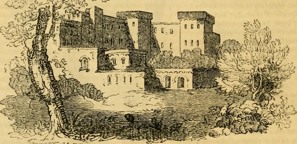 An illustration from An encyclopædia of cottage, farm, and villa architecture and furniture : containing numerous designs for dwellings from the cottage to the villa including farm houses, farmeries, and other agricultural buildings, several designs for country inns, public houses, and parochial schools, with the requisite fittings-up fixtures and furniture ; and appropriate offices, gardens and garden scenery ; each design accompanied by analytical and critical marks illustrative of the principles of archtiectural science and taste on whihc it is composed, 1836, leaf 803