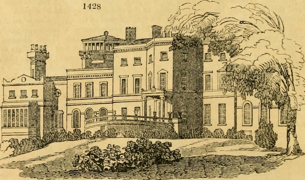 An illustration from An encyclopædia of cottage, farm, and villa architecture and furniture : containing numerous designs for dwellings from the cottage to the villa including farm houses, farmeries, and other agricultural buildings, several designs for country inns, public houses, and parochial schools, with the requisite fittings-up fixtures and furniture ; and appropriate offices, gardens and garden scenery ; each design accompanied by analytical and critical marks illustrative of the principles of archtiectural science and taste on whihc it is composed, 1836, leaf 807