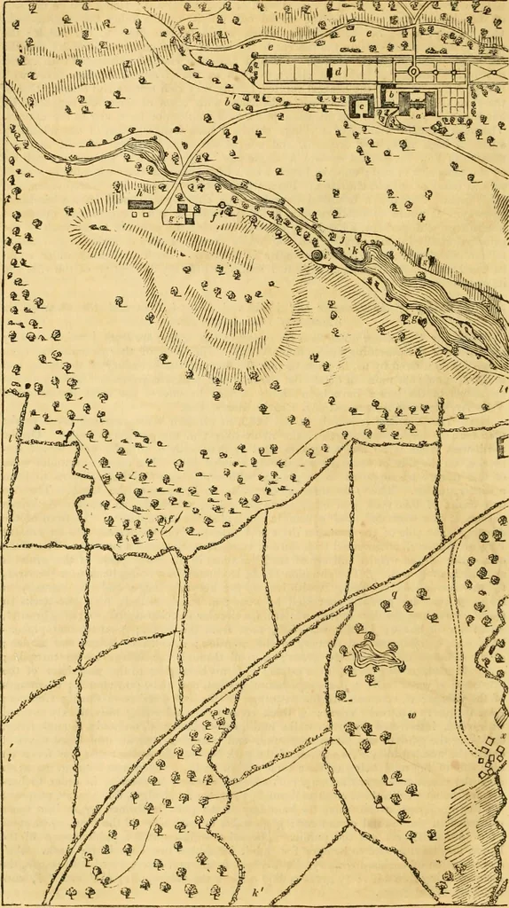 An illustration from An encyclopædia of cottage, farm, and villa architecture and furniture : containing numerous designs for dwellings from the cottage to the villa including farm houses, farmeries, and other agricultural buildings, several designs for country inns, public houses, and parochial schools, with the requisite fittings-up fixtures and furniture ; and appropriate offices, gardens and garden scenery ; each design accompanied by analytical and critical marks illustrative of the principles of archtiectural science and taste on whihc it is composed, 1836, leaf 837