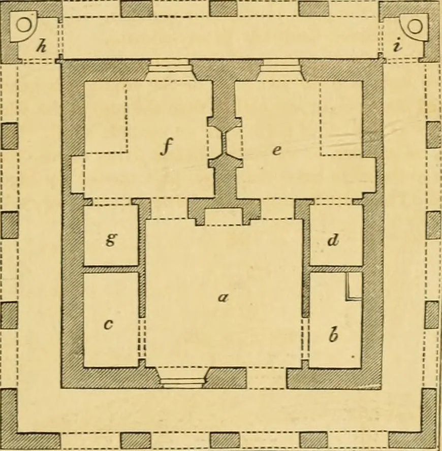 An illustration from An encyclopædia of cottage, farm, and villa architecture and furniture : containing numerous designs for dwellings from the cottage to the villa including farm houses, farmeries, and other agricultural buildings, several designs for country inns, public houses, and parochial schools, with the requisite fittings-up fixtures and furniture ; and appropriate offices, gardens and garden scenery ; each design accompanied by analytical and critical marks illustrative of the principles of archtiectural science and taste on whihc it is composed, 1836, leaf 84