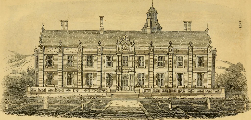 An illustration from An encyclopædia of cottage, farm, and villa architecture and furniture : containing numerous designs for dwellings from the cottage to the villa including farm houses, farmeries, and other agricultural buildings, several designs for country inns, public houses, and parochial schools, with the requisite fittings-up fixtures and furniture ; and appropriate offices, gardens and garden scenery ; each design accompanied by analytical and critical marks illustrative of the principles of archtiectural science and taste on whihc it is composed, 1836, leaf 840