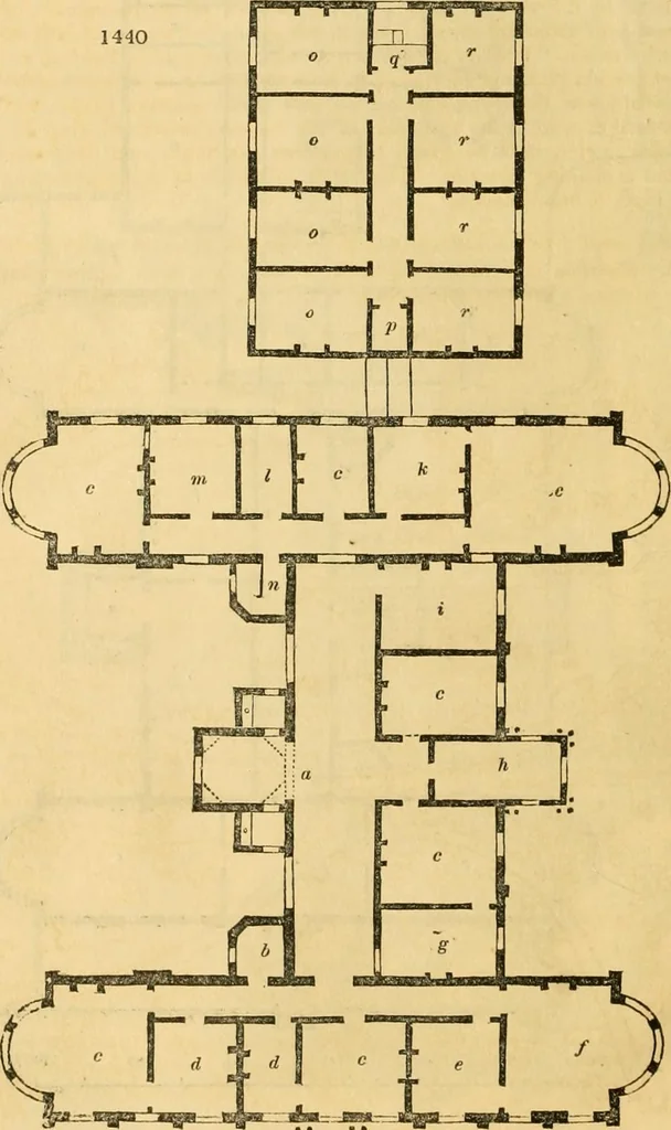 An illustration from An encyclopædia of cottage, farm, and villa architecture and furniture : containing numerous designs for dwellings from the cottage to the villa including farm houses, farmeries, and other agricultural buildings, several designs for country inns, public houses, and parochial schools, with the requisite fittings-up fixtures and furniture ; and appropriate offices, gardens and garden scenery ; each design accompanied by analytical and critical marks illustrative of the principles of archtiectural science and taste on whihc it is composed, 1836, leaf 843