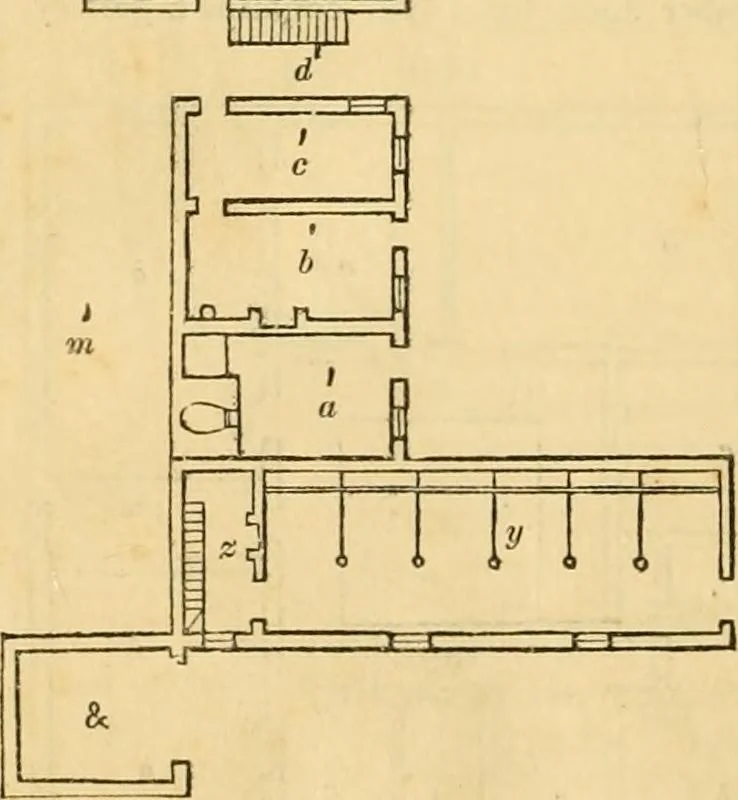 An illustration from An encyclopædia of cottage, farm, and villa architecture and furniture : containing numerous designs for dwellings from the cottage to the villa including farm houses, farmeries, and other agricultural buildings, several designs for country inns, public houses, and parochial schools, with the requisite fittings-up fixtures and furniture ; and appropriate offices, gardens and garden scenery ; each design accompanied by analytical and critical marks illustrative of the principles of archtiectural science and taste on whihc it is composed, 1836, leaf 849