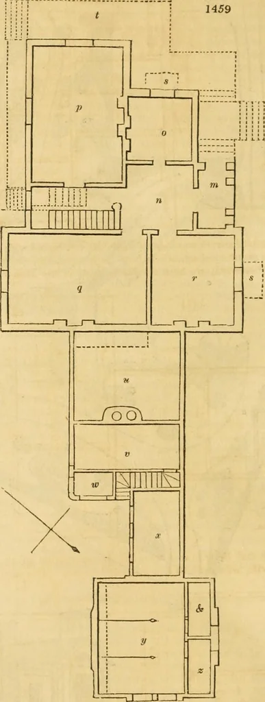 An illustration from An encyclopædia of cottage, farm, and villa architecture and furniture : containing numerous designs for dwellings from the cottage to the villa including farm houses, farmeries, and other agricultural buildings, several designs for country inns, public houses, and parochial schools, with the requisite fittings-up fixtures and furniture ; and appropriate offices, gardens and garden scenery ; each design accompanied by analytical and critical marks illustrative of the principles of archtiectural science and taste on whihc it is composed, 1836, leaf 859