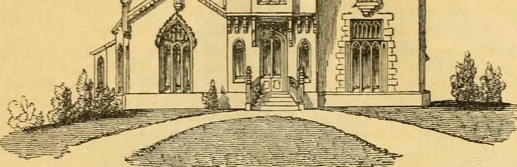 An illustration from An encyclopædia of cottage, farm, and villa architecture and furniture : containing numerous designs for dwellings from the cottage to the villa including farm houses, farmeries, and other agricultural buildings, several designs for country inns, public houses, and parochial schools, with the requisite fittings-up fixtures and furniture ; and appropriate offices, gardens and garden scenery ; each design accompanied by analytical and critical marks illustrative of the principles of archtiectural science and taste on whihc it is composed, 1836, leaf 868