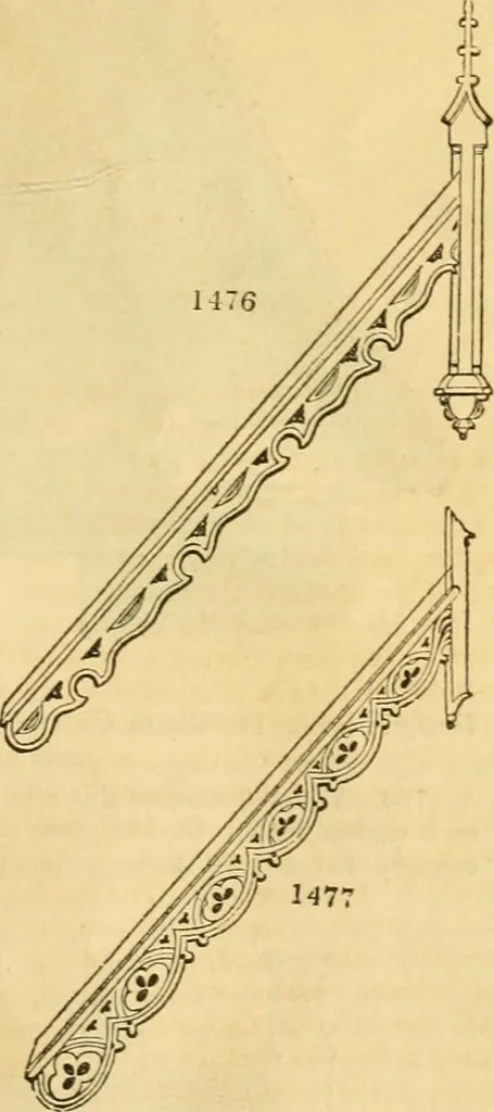 An illustration from An encyclopædia of cottage, farm, and villa architecture and furniture : containing numerous designs for dwellings from the cottage to the villa including farm houses, farmeries, and other agricultural buildings, several designs for country inns, public houses, and parochial schools, with the requisite fittings-up fixtures and furniture ; and appropriate offices, gardens and garden scenery ; each design accompanied by analytical and critical marks illustrative of the principles of archtiectural science and taste on whihc it is composed, 1836, leaf 868