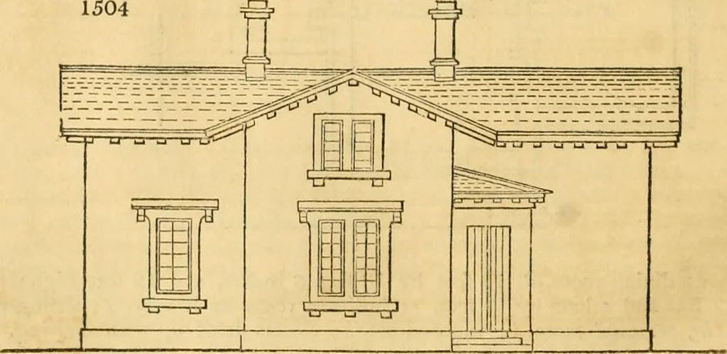 An illustration from An encyclopædia of cottage, farm, and villa architecture and furniture : containing numerous designs for dwellings from the cottage to the villa including farm houses, farmeries, and other agricultural buildings, several designs for country inns, public houses, and parochial schools, with the requisite fittings-up fixtures and furniture ; and appropriate offices, gardens and garden scenery ; each design accompanied by analytical and critical marks illustrative of the principles of archtiectural science and taste on whihc it is composed, 1836, leaf 879