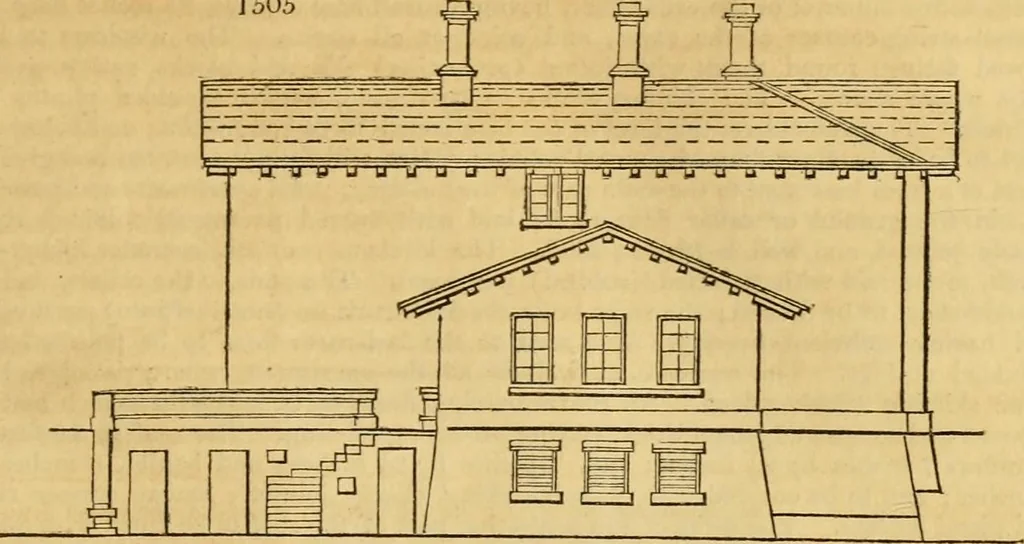 An illustration from An encyclopædia of cottage, farm, and villa architecture and furniture : containing numerous designs for dwellings from the cottage to the villa including farm houses, farmeries, and other agricultural buildings, several designs for country inns, public houses, and parochial schools, with the requisite fittings-up fixtures and furniture ; and appropriate offices, gardens and garden scenery ; each design accompanied by analytical and critical marks illustrative of the principles of archtiectural science and taste on whihc it is composed, 1836, leaf 880