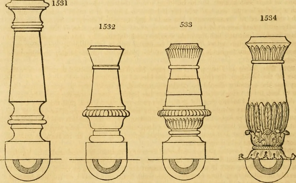 An illustration from An encyclopædia of cottage, farm, and villa architecture and furniture : containing numerous designs for dwellings from the cottage to the villa including farm houses, farmeries, and other agricultural buildings, several designs for country inns, public houses, and parochial schools, with the requisite fittings-up fixtures and furniture ; and appropriate offices, gardens and garden scenery ; each design accompanied by analytical and critical marks illustrative of the principles of archtiectural science and taste on whihc it is composed, 1836, leaf 891
