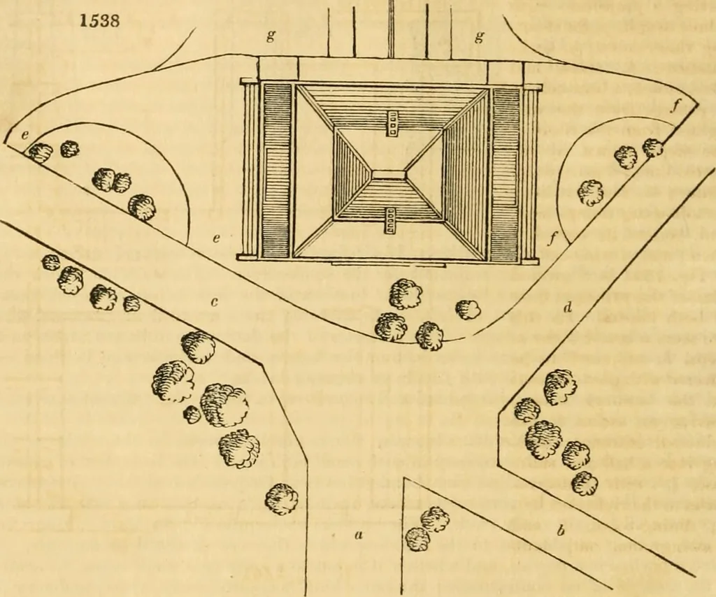 An illustration from An encyclopædia of cottage, farm, and villa architecture and furniture : containing numerous designs for dwellings from the cottage to the villa including farm houses, farmeries, and other agricultural buildings, several designs for country inns, public houses, and parochial schools, with the requisite fittings-up fixtures and furniture ; and appropriate offices, gardens and garden scenery ; each design accompanied by analytical and critical marks illustrative of the principles of archtiectural science and taste on whihc it is composed, 1836, leaf 893
